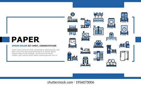 Paper Production Plant Landing Web Page Header Banner Template Vector. Wood Chips And Chemical Recovery, Evaporator And Pulp Washing, Bleaching And Paper Make System Illustration