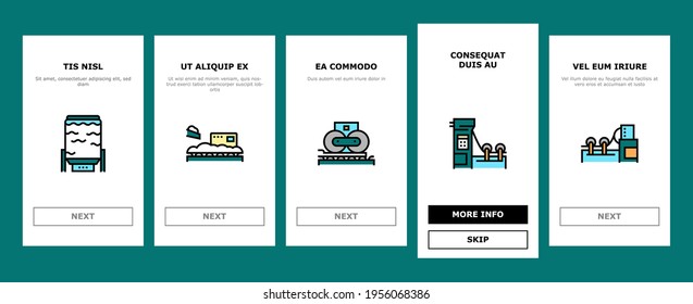 Paper Production Plant Onboarding Mobile App Page Screen Vector. Wood Chips And Chemical Recovery, Evaporator And Pulp Washing, Bleaching And Paper Make System Illustrations