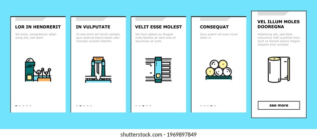 Paper Production Plant Onboarding Mobile App Page Screen Vector. Wood Chips And Chemical Recovery, Evaporator And Pulp Washing, Bleaching And Paper Make System Illustrations