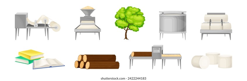 Proceso de producción de papel y conjunto de vectores de fabricación de madera bruta