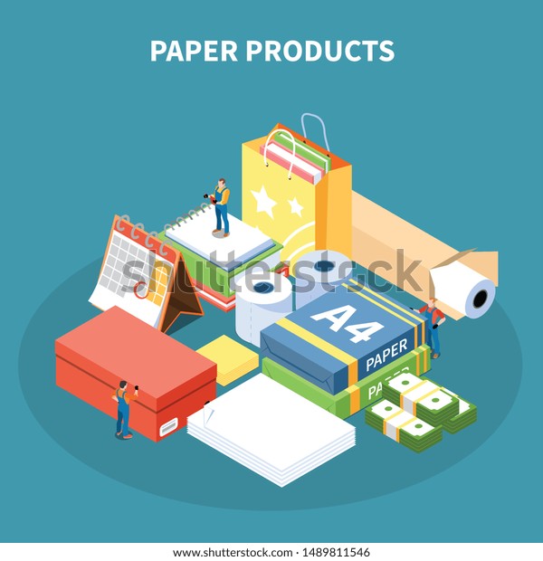 Paper Products Isometric Design Concept Package Stock Vector (Royalty