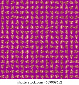Paper products, wrapping, textiles on purple colored background. Vector Christmas seamless pattern in Doodle style Golden snowflakes.