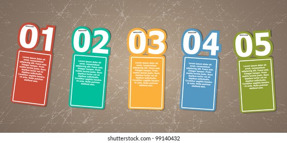 Paper progress retro templates, steps from 1 to 5- vector