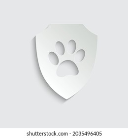 paper Protection of pets icon vector dog cat footprint on shield icon