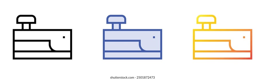 Icono de sacador de papel. Lineal, relleno azul y diseño de estilo degradado aislado sobre fondo blanco