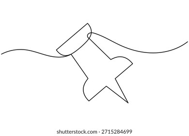 Paper push pin clip icon continuous one line drawing on white background minimalist single art office stationary outline vector illustration