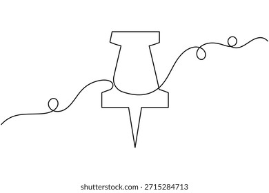Icono de Clip de pin de empuje de papel dibujo continuo de una línea sobre fondo blanco Ilustración vectorial de contorno estacionario de oficina de arte única minimalista