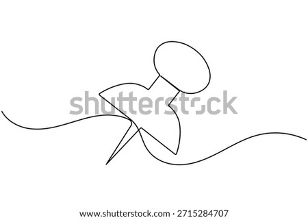 Paper push pin clip icon continuous one line drawing on white background minimalist single art office stationary outline vector illustration