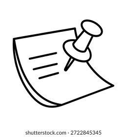 Paper with pushpin attached to it simple line drawing