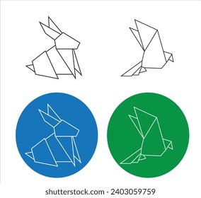 Paper rabbit and eagle origami. Rabbit, elephant origami vector.