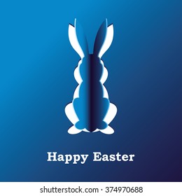 Paper rabbit on a blue background. Vector illustration
