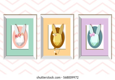 paper rabbits set within the wall. Abstract hares for a happy easter celebration