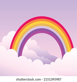 Paper rainbow. Clouds and rainbow on sky origami style, wallpaper for childrens bedroom, baby room craft design colorful vector magic kid background