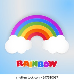 Arcoiris de papel con nubes. Ilustración del vector