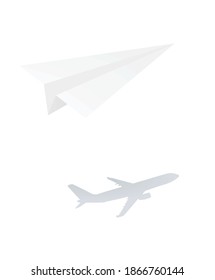 Paper and real airplane. vector