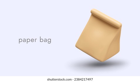 Paper realistic bag. Disposable packaging from recyclable materials. Concept of careful attitude to ecology. Food packaging. Unmarked vector object with shadows, mockup