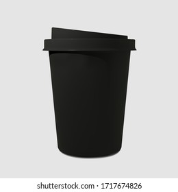 Paper realistic black coffee cup. Mockup coffee mugs. Disposable glass for drinks. Template for products, web banners and leaflets. Vector illustration