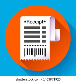 Paper receipt, bank document, payment and bill invoice icon, retail and sales concept, vector illustration