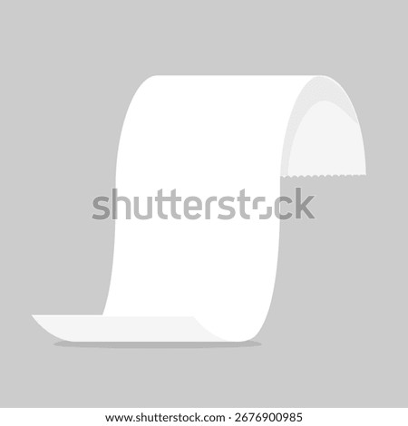 Paper receipt, bill isolated white background. Rolled curved blank cash receipt or ticket. Supermarket payment check or invoice empty template. Voucher or cashier recipe