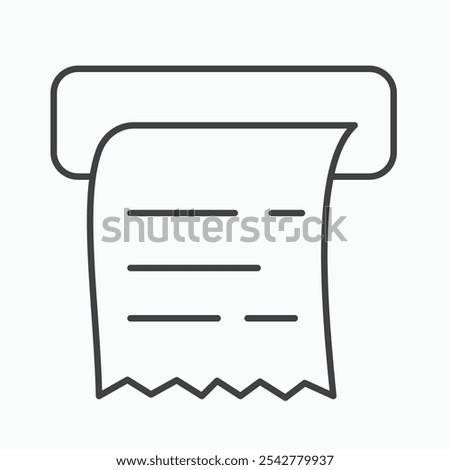 Paper receipt icon in black and white outlined stroke