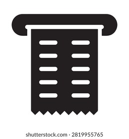 Paper receipt icon displaying transaction details for accounting and commerce recording showing financial data printed slip.