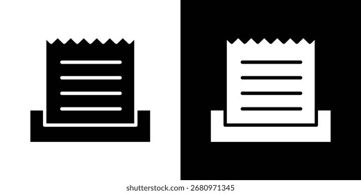 Icono de Comprobante de papel en estilo plano, símbolo negro relleno