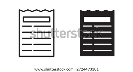 Paper receipt icon illustration, thin line vector, web design sign,
