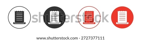 Paper receipt icon for ui or ux isolated on white for mobile app, editable