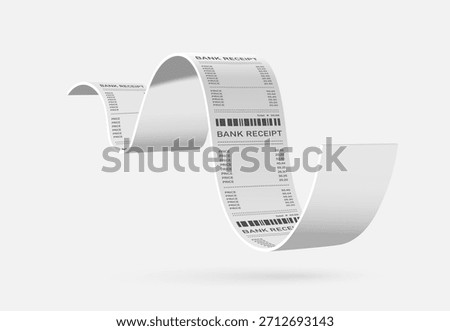 Paper receipt or invoice flies through air and flutters after the customer successfully transfers or pays for the purchase, vector 3d illustration isolated on white background for advertising design
