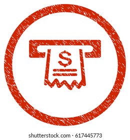 Paper Receipt Machine grainy textured icon inside circle for overlay watermark stamps. Flat symbol with scratched texture. Circled vector red rubber seal stamp with grunge design.