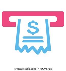Paper Receipt Machine icon. Vector style is bicolor flat iconic symbol with rounded angles, pink and blue colors, white background.