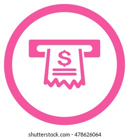 Paper Receipt Machine rounded icon. Vector illustration style is flat iconic symbol, pink color, white background.