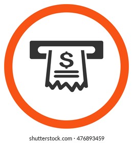 Paper Receipt Machine vector bicolor rounded icon. Image style is a flat icon symbol inside a circle, orange and gray colors, white background.
