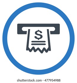 Paper Receipt Machine vector bicolor rounded icon. Image style is a flat icon symbol inside a circle, smooth blue colors, white background.