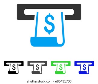 Paper Receipt Slot flat vector illustration. Colored paper receipt slot gray, black, blue, green icon variants. Flat icon style for graphic design.