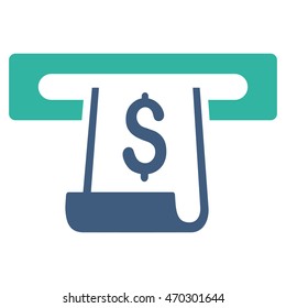 Paper Receipt Slot icon. Vector style is bicolor flat iconic symbol with rounded angles, cobalt and cyan colors, white background.