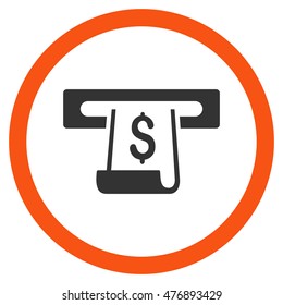 Paper Receipt Slot vector bicolor rounded icon. Image style is a flat icon symbol inside a circle, orange and gray colors, white background.