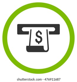 Paper Receipt Slot vector bicolor rounded icon. Image style is a flat icon symbol inside a circle, eco green and gray colors, white background.