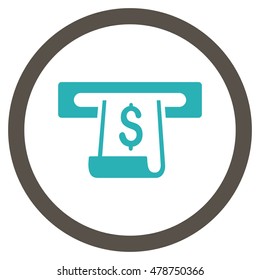 Paper Receipt Slot vector bicolor rounded icon. Image style is a flat icon symbol inside a circle, grey and cyan colors, white background.