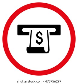 Paper Receipt Slot vector bicolor rounded icon. Image style is a flat icon symbol inside a circle, intensive red and black colors, white background.