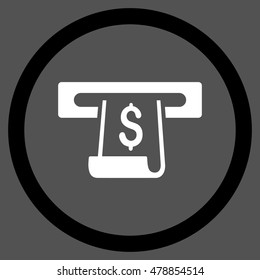 Paper Receipt Slot vector bicolor rounded icon. Image style is a flat icon symbol inside a circle, black and white colors, gray background.