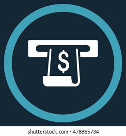 Paper Receipt Slot vector bicolor rounded icon. Image style is a flat icon symbol inside a circle, blue and white colors, dark blue background.