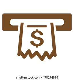 Paper Receipt Terminal icon. Vector style is flat iconic symbol with rounded angles, brown color, white background.