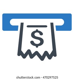 Paper Receipt Terminal icon. Vector style is bicolor flat iconic symbol with rounded angles, smooth blue colors, white background.