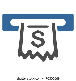 Paper Receipt Terminal icon. Vector style is bicolor flat iconic symbol with rounded angles, cobalt and gray colors, white background.