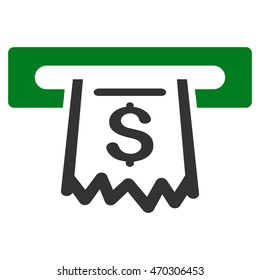 Paper Receipt Terminal icon. Vector style is bicolor flat iconic symbol with rounded angles, green and gray colors, white background.