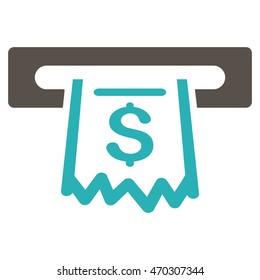 Paper Receipt Terminal icon. Vector style is bicolor flat iconic symbol with rounded angles, grey and cyan colors, white background.