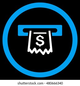 Paper Receipt Terminal rounded icon. Vector illustration style is flat iconic bicolor symbol, blue and white colors, black background.