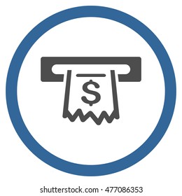 Paper Receipt Terminal vector bicolor rounded icon. Image style is a flat icon symbol inside a circle, cobalt and gray colors, white background.