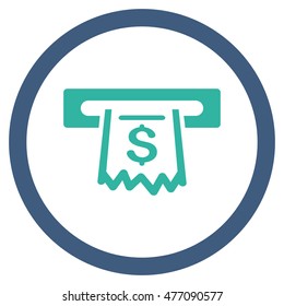 Paper Receipt Terminal vector bicolor rounded icon. Image style is a flat icon symbol inside a circle, cobalt and cyan colors, white background.